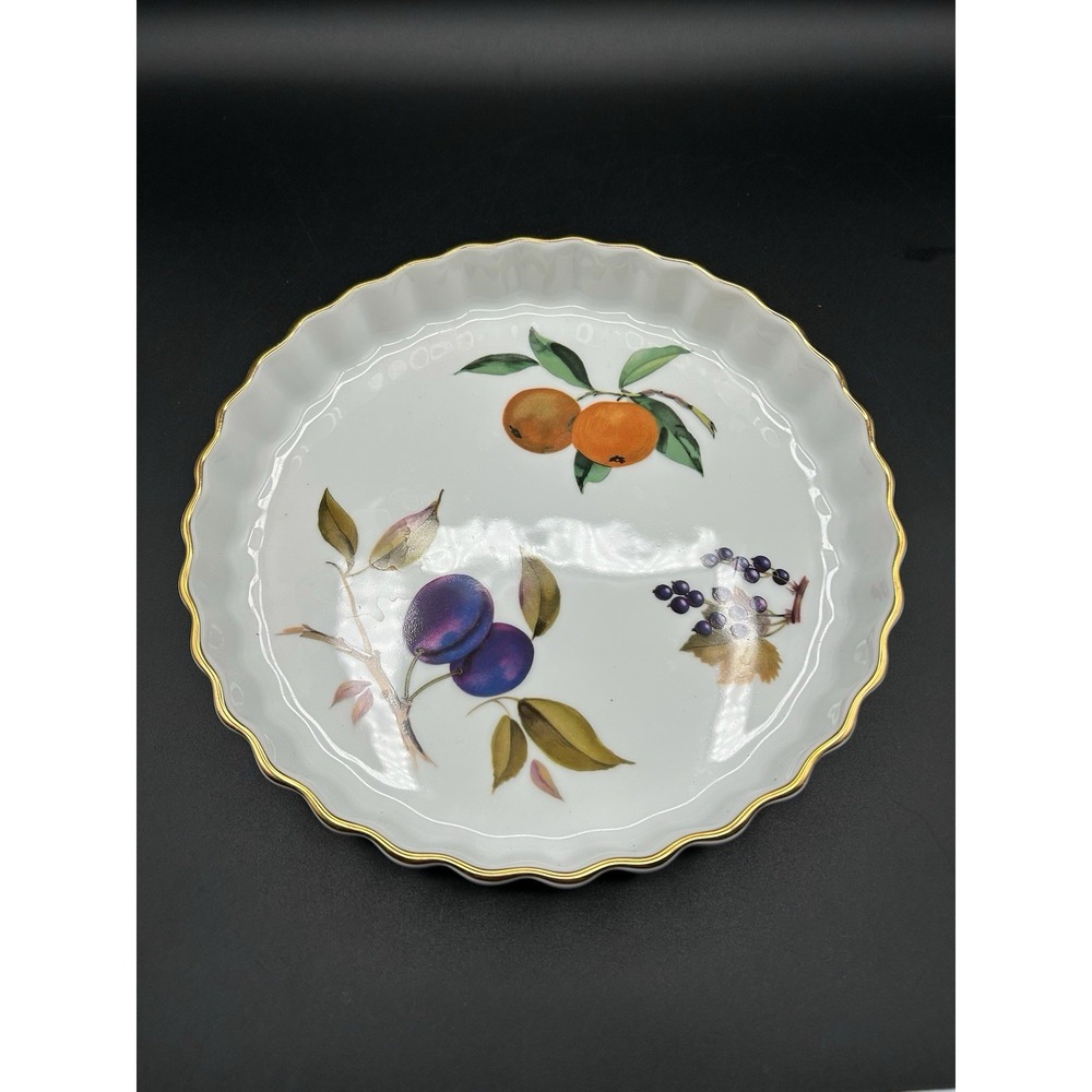 VTG Royal Worcester Evesham Gold Fluted Porcelain Quiche Tart Dish 9 Inches
